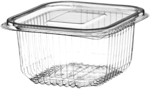 100 x Plastic Hinged Food Salad Containers 375cc also Ideal for Fruit or Cake Display