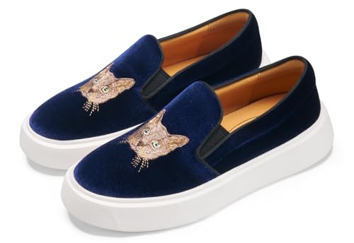 Image of Journey West Women's Fashion Velvet Sneakers with Embroidery Comfortable Slip-On Work Shoes for Women
