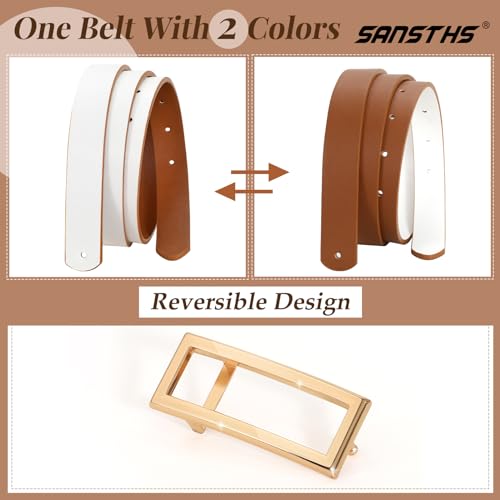 SANSTHS Skinny Reversible Belts for Women, Two-in-one Women Thin Belt for Dresses Jeans Pants with Gold Buckle