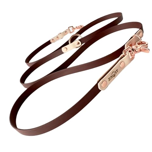Original Biothane® Hundeleine 2m - Verstellbar, Wasserfest & Robust, mittel-große und kleine Hunde, Scherenkarabiner Bruchlast 160 kg (Braun/Creme/Rosegold)