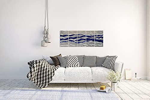 SYGALLERIER Abstract Coastal Metal Wall Art Handcrafted Big 3D Blue and Silver Artwork Modern Sea Waves Pictures Contemporary Sculpture for Living Room Bedroom Bathroom Decor - Image 4