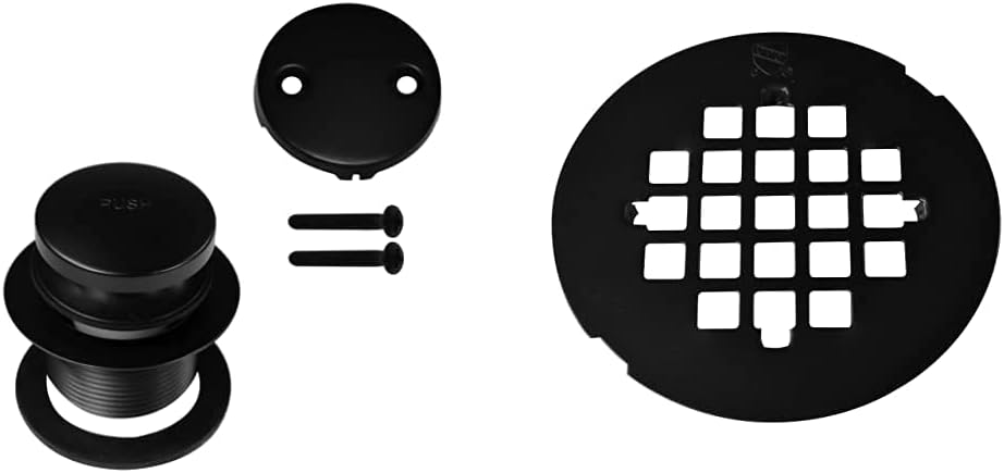 Westbrass Bathtub Drain Plug Trim Set + Shower Strainer Grid Bundle, Matte Black