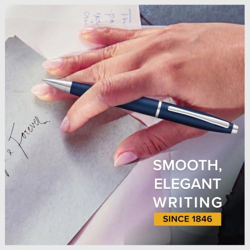 Image of Cross Calais Matte Metallic Midnight Blue Refillable Ballpoint Pen - Medium Point, Black Ink, Smooth Writing, Presented in a Luxury Gift Box