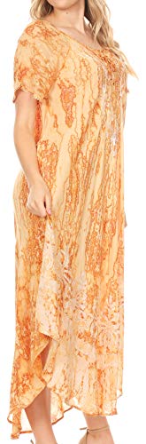 Image of Sakkas Ronny Lace Embroidered Cap Sleeve Tie Dye Wash Caftan Dress /Cover Up