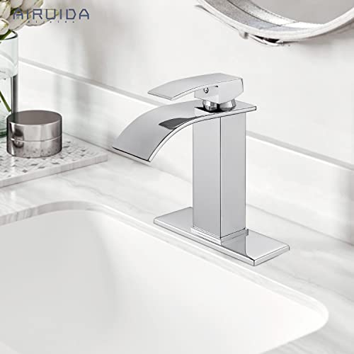 Airuida Chrome Polish Waterfall Spout Bathroom Faucet Single Handle Single Hole Bathroom Sink Faucet 1 Or 3 Holes Rv Lavatory Vanity Faucet Basin Mixer Tap With Deck Plate And Supply Lines #TOP1