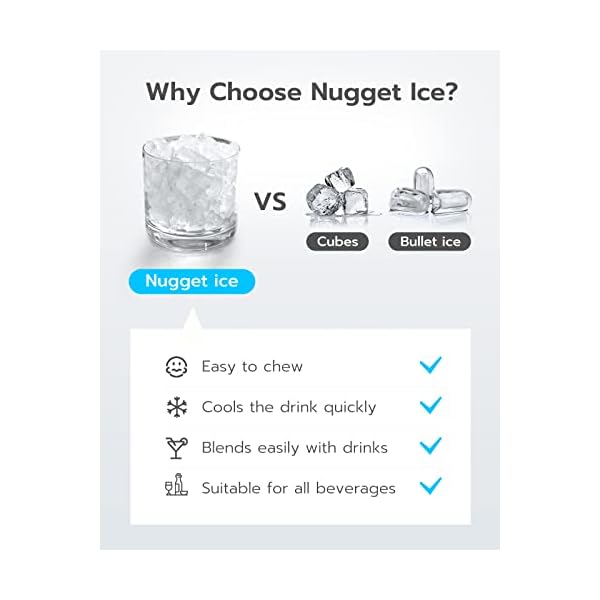 Nugget Ice Maker, Qualeben Countertop Ice Maker Machine 26lb/Day, SelfCleaning, Auto Water