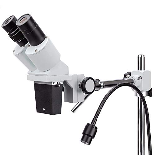 Image of AmScope SE400-Z Professional Binocular Stereo Microscope, WF10x and WF20x Eyepieces, 10X and 20X Magnification, 1X Objective, LED Lighting, Boom-Arm Stand, 110V-120V