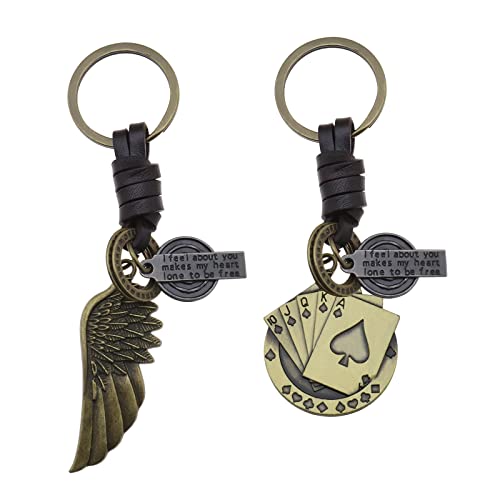 VGOL Porte-clés Aile d'ange Pendentif Vintage en Cuir Alliage Charme Porte-clés Décoration...