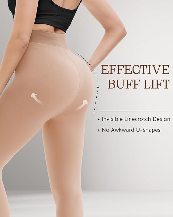 Image of HONGTEYA 2 Pairs Fleece Lined Tights Women - Warm Sheer Pantyhose Fake Translucent Tights Winter Thermal Leggings