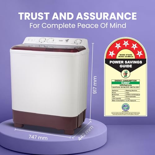 Image of Haier 7 Kg 5 Star Semi Automatic Top Load Washing Machine with Anti Bacterial Cross Pulsator and Spray Function (HTW70-1187BTN, Anti Rat Mesh, Magic Filter, Castors, Burgundy)