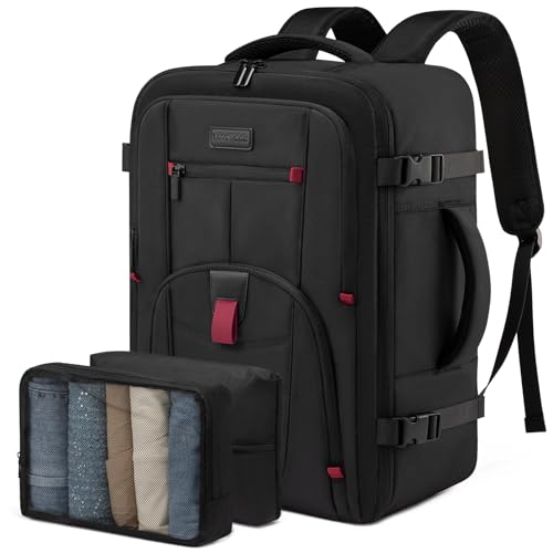 LOVEVOOK Handgepäck Rucksack Flugzeug, Reiserucksack Herren Damen Groß, Kofferrucksack mit Laptopfach, Travel Backpack Carry On Luggage, Cabin Bag 40l für Männer Frauen Reise Arbeit Business, Schwarz