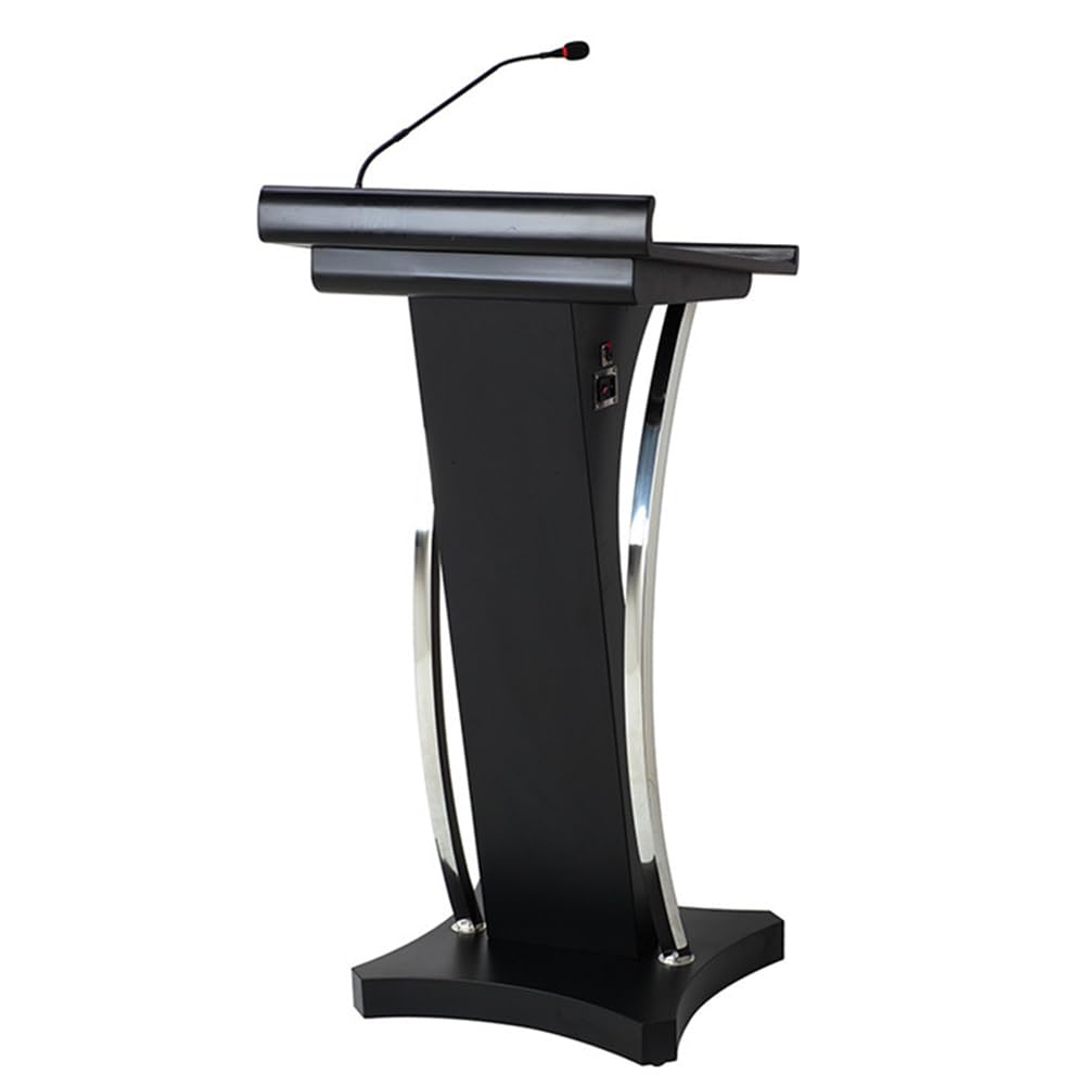 Pupitre Discours avec Micro, Bureau Debout sur Podium Pupitre de Salle de Classe pour Conférence Auditorium Séminaire École Cours, 54x57x120cm Black