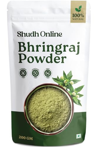 Image of Shudh Online Bhringraj Powder for Hair Growth Organic & Eating (200g) | Bringha powder | Guntagalagara Aaku Herbal Hair Wash & Cleanser (Pure & Stemless)