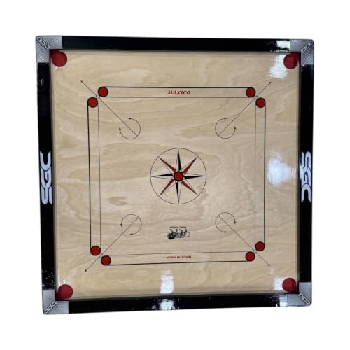 Image of SGC Carrom Board 32 inch Full Size with Coin Powder Striker (Carrom Without Stand) 1.5 inch Side