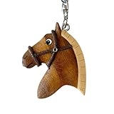  OUI Horse – Porte-clés en bois avec cheval, poney, cheval, cheval, cheval, cheval, cheval, animal fait à la main, Grande tête de cheval marron, 10 cm