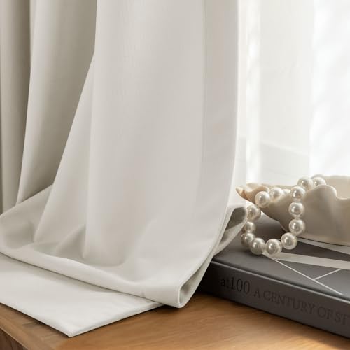 Image of Beauoop Cream Velvet Curtains 108 Inches Long 2 Panels for Bedroom Living Room Soft Luxury Room Darkening Thermal Insulated Soundproof Rod Pocket Window Treatments Drapes, 52X108 Set of 2