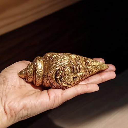 Shankh de latón de 4 pulgadas concha sagrada tradicional para rituales 3