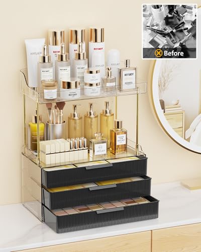 Image of Anylady Bathroom Organizers and Storage, Makeup Organizer (Sturdy Durable Attractive), Ideal for Vanity, Countertop, Counter, Perfume, Skincare, Cabinet, Cosmetic, Dresser Organizer (deep black)