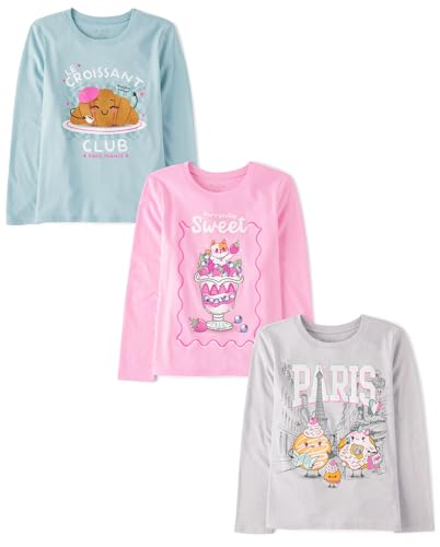 Image of The Children's Place Girls' Unicorns,Sports,Butterflies Long Sleeve Graphic T-Shirts,3 Pack