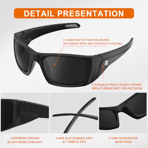 suoso Polarized Sports Sunglasses for Men, UV400 Wrap Around TR90 - Image 4