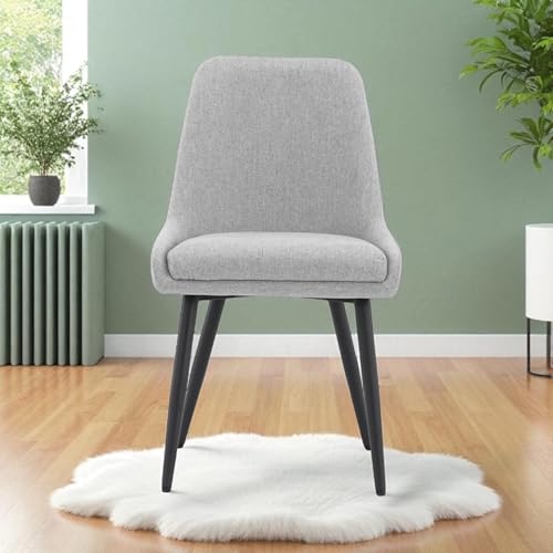 Image of Finch Fox Morris Glam Comfortable Fabric Upholstered Padded Living Room Side Dining Chair for Cafeteria Bedroom, Restaurents, Home, Office with Black Metal Legs in Light Grey Color (Set of 2)
