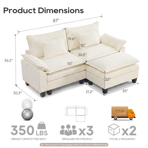 Image of URRED Oversized Modular Sectional Sofa,White:87 inch L Shaped
