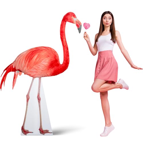 Image of Geelin 5ft Flamingo Cardboard Cutout Standup Flamingo Party Decoration Life Size Summer Beach Theme Decoration Tropical Backdrop Photo Prop for Hawaii Beach Themed Birthday Party Decor