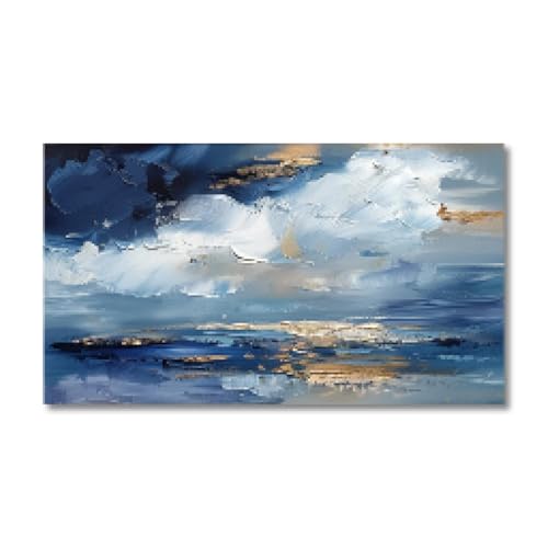 Toile paysage abstrait bleu de vagues marines pour tableau de salon