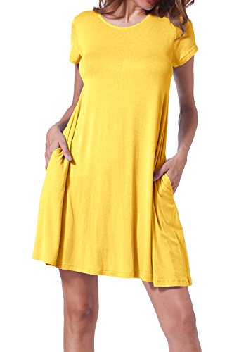 msllen Women's Plain Short Sleeve Loose Swing Casual T Shirt Dress with Pockets