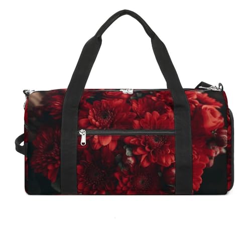 Sac de sport léger au design élégant bouquet de fleurs rouges blanc chic