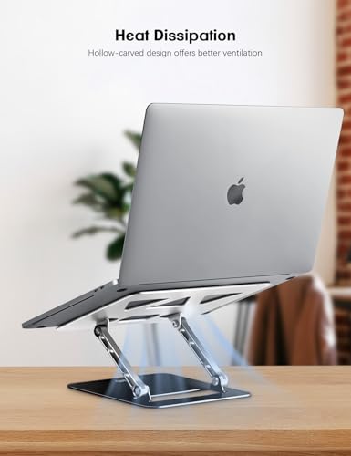 Image of Aoviho Adjustable Laptop Stand for Desk,Portable Laptop Stand Holder and Riser,Foldable Aluminum Notebook Computer Stands for MacBook Air Pro HP Lenovo Dell Samsung, 10-15.6 inch (Silver-Gray-Black)