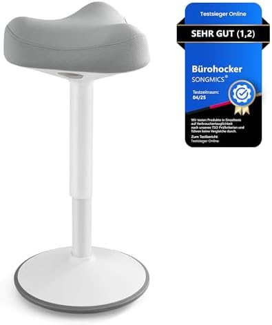 SONGMICS Stehhocker, um 360° neigbar, höhenverstellbar 58-83 cm | Schreibtischstuhl, modern, großer Sockel, Anti-Rutsch, taubengrau und wolkenweiß, ACTIVO Kollektion OSC008G01