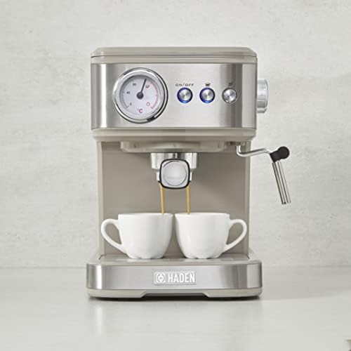 Haden Espresso Coffee Machine - Multifunction - Steel Accents - Espresso Pump Coffee Maker with Milk Frother - 15 Bars of Pressure - 1.5L Detachable Water Tank - Putty