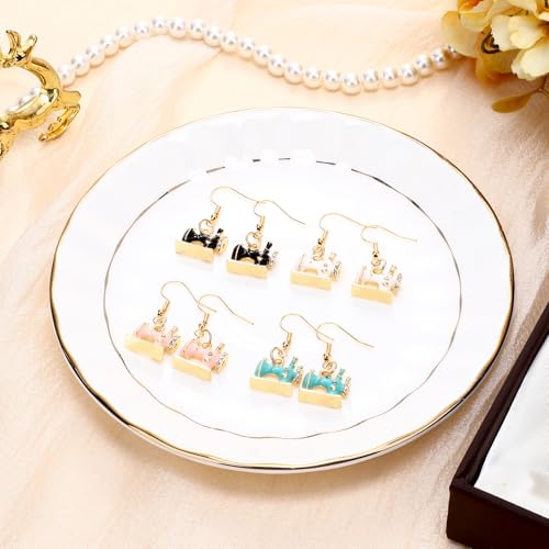 Nosiny 4 Pairs Enamel Alloy Sewing Machine Earrings 16mm Funny Cute Quilting Charm Vintage Jewelry Drop Dangle Fashion Spring Summer Sewing Gifts for Quilters Women Sewer Seamstress Ladies4