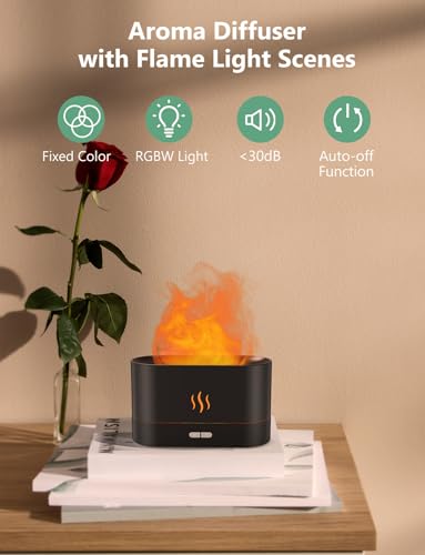 PIZAY Essential Oil Diffuser, Air Humidifier with Flame Led Light - 7 Colors, 180mL Capacity (8 Hours), Noiseless Operation, Auto-Off Protection - Perfect for Home Bedroom Office Gifts(Black) - Image 3