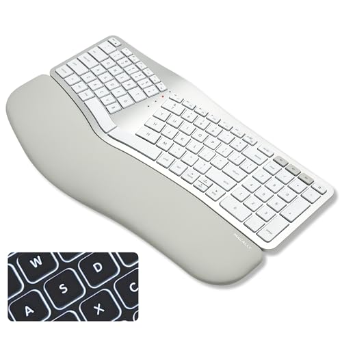 Macally Bluetooth Ergonomic Keyboard, Wireless Split Keyboard, Carpal Tunnel Comfort, Ergo Rechargeable Split Wrist Key Board - Backlit Apple 100 Key Layout for MacBook Pro/Air, iMac