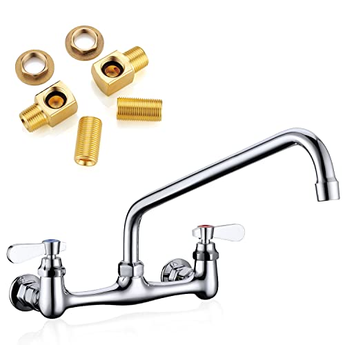 Favorpo Wall Mount Faucet 14" Swivel Spout, Brass, 8" Center