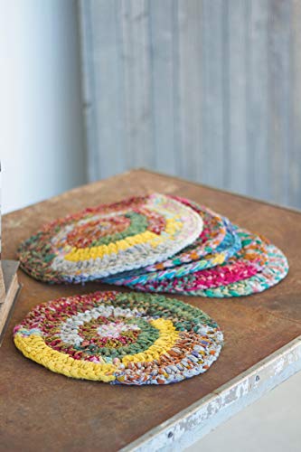 New Product Kalalou Set of Six Round Knitted Kantha Placemats