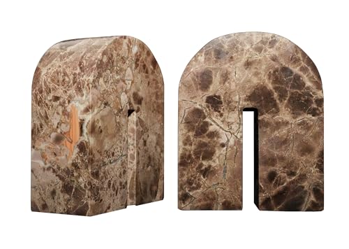 Natural Marble Bookends, Arch Design, Brown, Set of 2, Heavy
