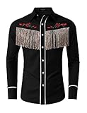 TURETRENDY Men's Fringe Shirts for Men Embroidered Western Shirt Long Sleeve Button Down Shirt Black 3XL