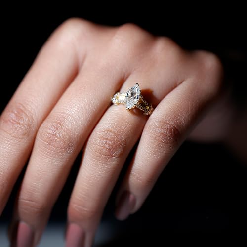 Certified 5X10 mm Moissanite Designer Engagement Ring, D-Vs1 Quality, Moissanite 1 Carat Ring in Yellow Gold Plated Silver4