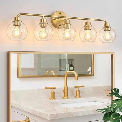 Image of Bathroom Light Fixtures Gold Vanity Light 5 Light Brushed Brass