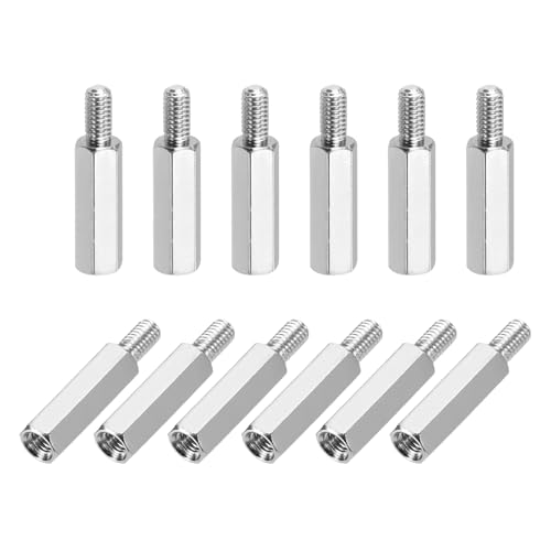 sourcing map Hex Spacer Screws, M3x16mm+6mm Male to Female Thread Brass Nickel Plated Motherboard Standoffs Spacer Pillars for PCB Circuit Boards FPV Quadcopter Drone DIY, Pack of 12
