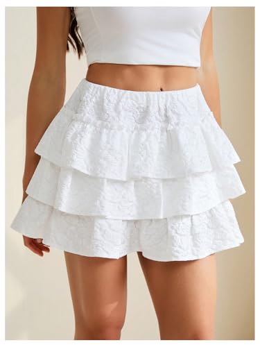 Women's Ruffle Flowy Mini Skirts Y2K Low Rise Ruched Layered A Line Coquette Skirts3