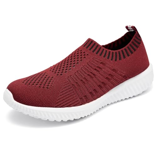 Image of konhill Womens Walking Shoes Slip On Sneakers Breathable Mesh Lightweight Casual Footwear for Daily Commute