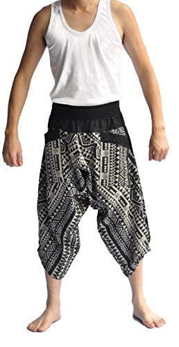 Siam Trendy Men's Japanese Style Pants One Size Black Triangle Design #TOP5