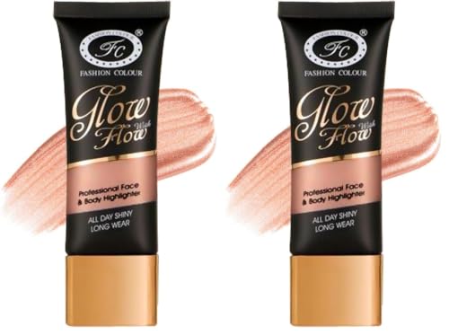 Image of FASHION COLOUR Glow with Flow Professional Face & Body Highlighter | All Day Shinny | Long Wear | Highlighter for Face & Body | Illuminating Liquid Highlighter with Dewy finish | 35ml | Shade 02