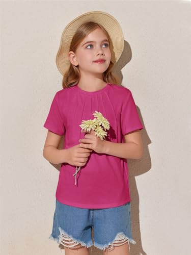 Haloumoning Girls Pleated T Shirts Kids Summer Short Sleeve Fashion Tops Tees 5-14 Years