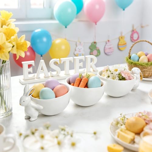 Newman House Studio Decorative Bunny Candy Dish Bowl - Home Decor Ceramic Candy Dish/Nut Dish Three Bowls Snack Bowls Easter Tabletop Decoration Home Décor 13.75 * 4 * 3 Inch