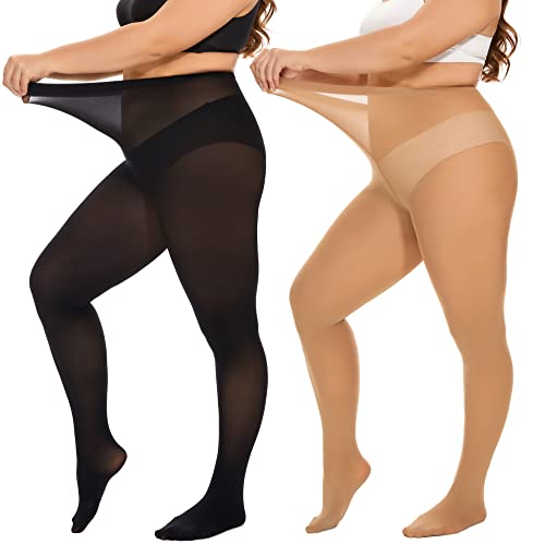 Image of DUCMODA Plus Size Tights for Women, Ultra Soft Solid Color Semi-Opaque Pantyhose, Nylon High Waist Stockings 1X 2X 3X 4X
